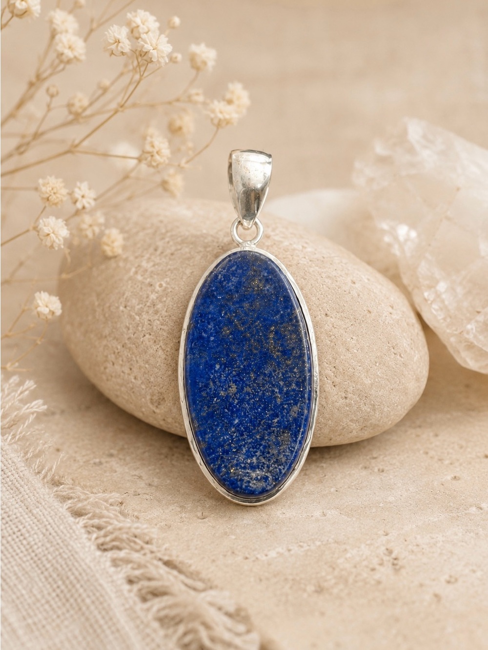 Natural Lapis Lazuli Gemstone 2.3” Sterling Silver Pendant